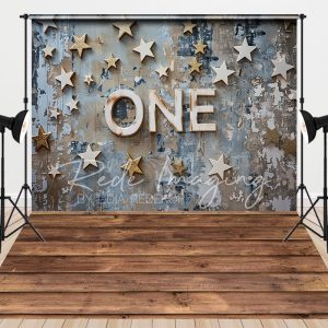 Aperturee Retro Blue Stars One Cake Smash Combo Set Backdrop, 7 x 5 ft / 7 x 5 ft, 97.4 USD, combo set backdrops, LRHD1K91-D, CYHD0O17-D