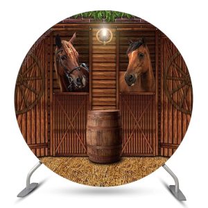 Aperturee Retro Brown Wooden Mews Baby Shower Backdrop Kit | Round Backdrop Stand Covers | Round Baby Shower Backdrop | Circle Party Backdrop