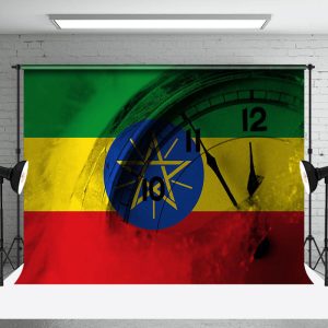 Aperturee Retro Ethiopia Flag Clock Happy New Year Backdrop - Aperturee