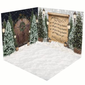 Aperturee Retro Song Wood Door Snow Christmas Room Set Backdrop - Aperturee