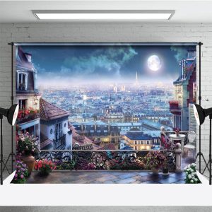 Aperturee Romantic Sweet Night Scene In Paris Photo Backdrop, 3X2FT(1MX0.6M), 14 USD, natural scenery backdrops, NYHD12808097-M