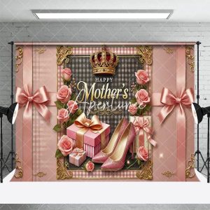 Aperturee Royal Pink Gift Bow Highheels Mothers Day Backdrop, 3X2FT(1MX0.6M), 14 USD, mothers day backdrops, LHF547A-M