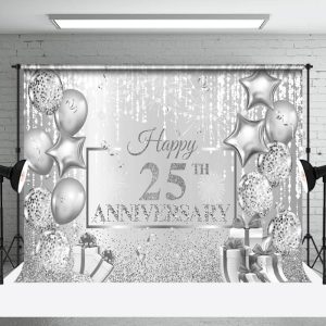 Aperturee Silver Glitter Gift Balloon 25Th Anniversary Backdrop
