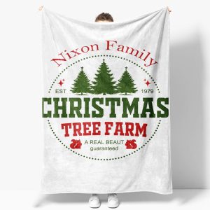 Aperturee Simple White Christmas Tree Farm Custom Text Blanket | Custom Blanket With Name | Designable Blankets With Name | Best Photo Blanket
