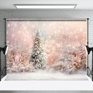 Aperturee Snowflake Pine Tree Pink Winter Photography Backdrop - Aperturee