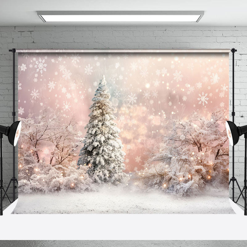 Aperturee Snowflake Pine Tree Pink Winter Photography Backdrop - Aperturee