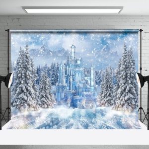 Aperturee Snowy Forest Blue Ice Castle Lake Winter Backdrop - Aperturee