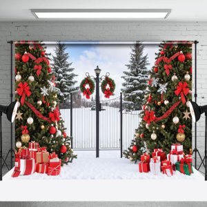 Aperturee Snowy Wild Field Gate Trees Gift Christmas Backdrop - Aperturee