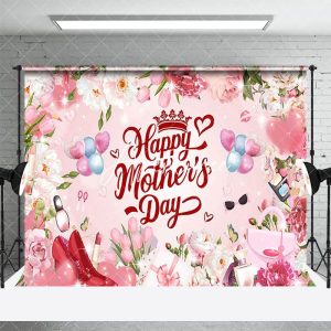Aperturee Sparkle Pink Floral Gifts Happy Mothers Day Backdrop, 3X2FT(1MX0.6M), 14 USD, mothers day backdrops, AHF517A-M