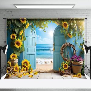 Aperturee Sunflower Summer Beach Photography Backdrop For Studio