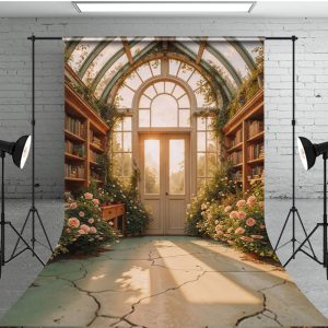 Aperturee Sunlight Greenery Floral Glass Library Sweep Backdrop, 5 x 7 ft (1.5 x 2.1 m), 42 USD, sweep backdrops, DCSD1K00-D