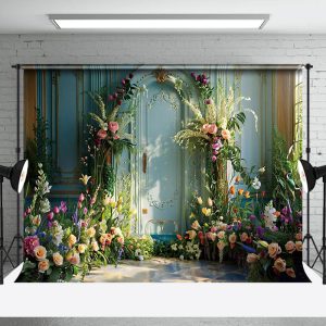 Aperturee Teal Luxury Wall Greenery Floral Wedding Backdrop