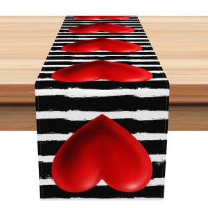 Aperturee Three-Dimensional Heart Valentines Day Table Runner | Table Banner Printing | Patterned Table Runner | Seasonal Printed Table Runner