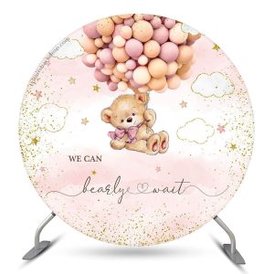 Aperturee We Can Bearly Wait Pink Round Baby Shower Backdrop | Baby Shower Round Backdrop | Circle Backdrop Baby Shower | Round Party Backdrop