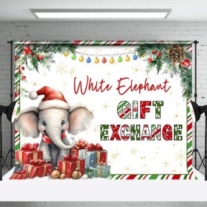Aperturee White Elephant Christmas Gift Exchange Party Backdrop - Aperturee