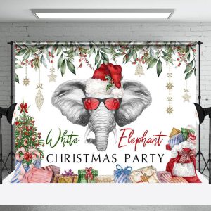 Aperturee White Elephant Gifts Plant Christmas Party Backdrop - Aperturee