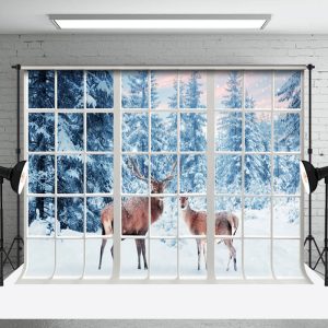 Aperturee Winter Dreamscape With Abstract Deer Window Backdrop - Aperturee