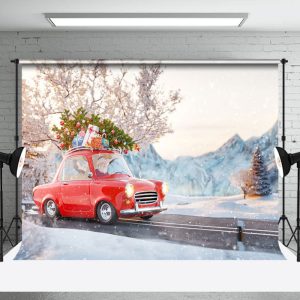 Aperturee Winter Wild Road Car Carrying Gift Christmas Backdrop - Aperturee