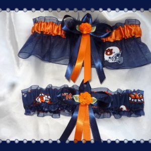 Auburn Tigers Navy Organza Fabric Flower Wedding Garter Set NB Helmet