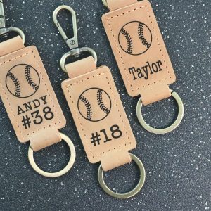 Baseball Personalized Keychain / Keyring / bag Tag / Name Tag - Leather Keychain