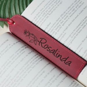 Birth Month Flower Leather Bookmark - Red Color , Real Leather, Same Day Shipping, Free Shipping US