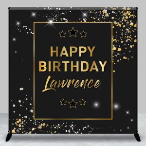Black Gold Glitter Custom Name Birthday Backdrop - Aperturee
