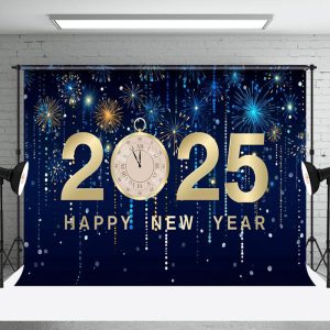 Bloom Sparke Gold 2025 Clock Happy New Year Backdrop - Aperturee