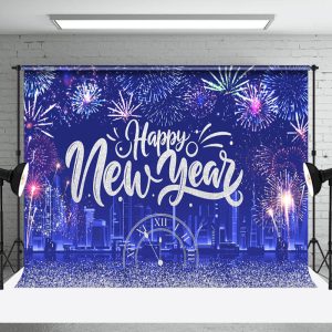 Blue City Scenery Countdown New Year Party Backdrop - Aperturee