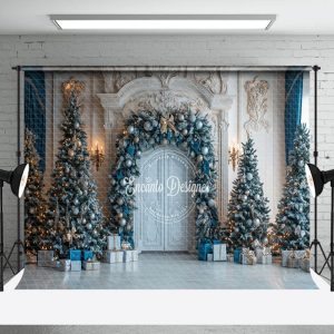 Blue Gift Box Baubles Palace Wall Christmas Backdrop - Aperturee