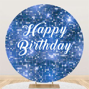 Blue Sequin Bokeh Sparkling Round Birthday Backdrop - Aperturee