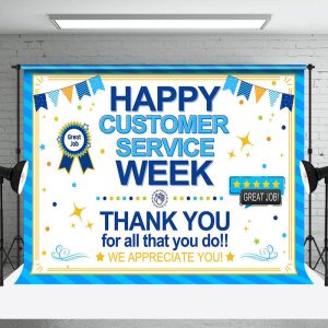 Blue Stripe Happy Customer Service Week Backdrop