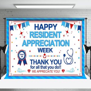 Blue White Happy Resident Appreciation Week Backdrop - Aperturee