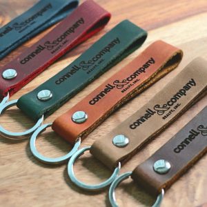 Business Logo Keychain, Custom Leather Keychain