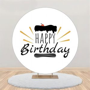 Cake Cherry White Simple Round Birthday Backdrop - Aperturee