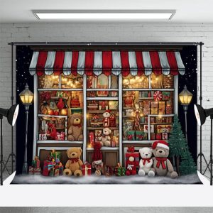 Christmas Gift Store Bear Portrait Photo Backdrop - Aperturee
