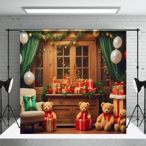 Christmas Room With Teddy Bears Gifts Cozy Backdrop - Aperturee
