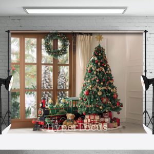 Christmas Train Tree Gifts Warm Indoor Backdrop - Aperturee