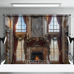 Christmas Vibe Fireplace Window Scenery Backdrop - Aperturee