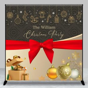 Christmas Vibe Grey Gold Custom Name Party Backdrop - Aperturee