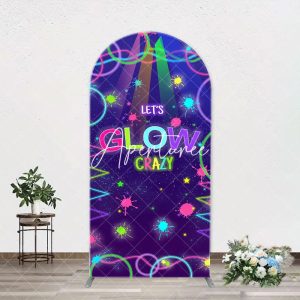 Colorful Neon Lets Glow Crazy Arch Birthday Backdrop