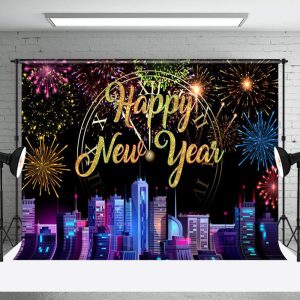 Colorful Sparks Modern City Happy New Year Backdrop - Aperturee