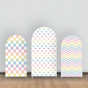 Colorful Wavy Stripe Heart Plaid Arch Backdrop Kit - Aperturee