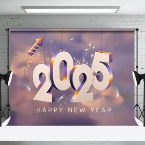 Cool 2025 Sparkle Sunset Cloud New Year Backdrop - Aperturee