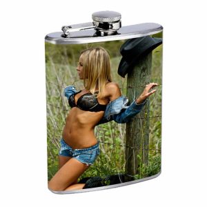 Country Pin Up Girls D39 Flask 8oz Stainless Steel Hip Drinking Whiskey
