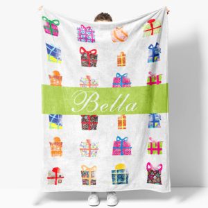 Custom Name Gift Box Girl Gift Christmas Blanket - Aperturee