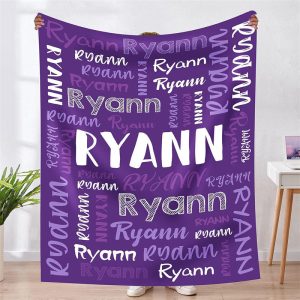 Custom Name Purple And White Text Gifts Blanket - Aperturee