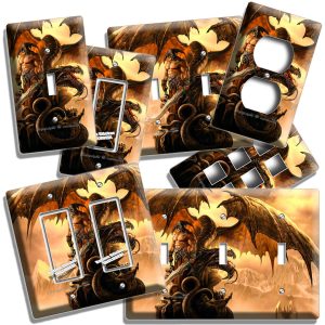 DRAGON VIKING WARRIOR SKULLS LIGHT SWITCH OUTLET WALL PLATE BOYS ROOM HOME DECOR