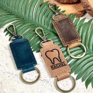 Dentist Leather Keychain with Heavy Duty Ring & Clasp - Dental Office Workers Gift , Real Leather, Same Day Shipping, Free Shipping US