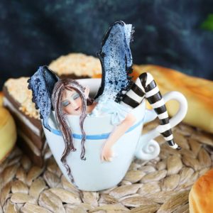 Ebros Amy Brown Teacup Latte Coffee Drunk Whimsical Fairy Figurine 5"H