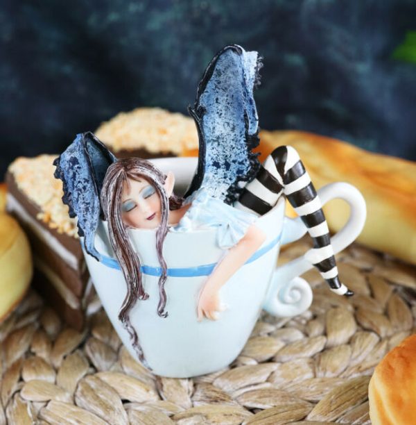 Ebros Amy Brown Teacup Latte Coffee Drunk Whimsical Fairy Figurine 5"H